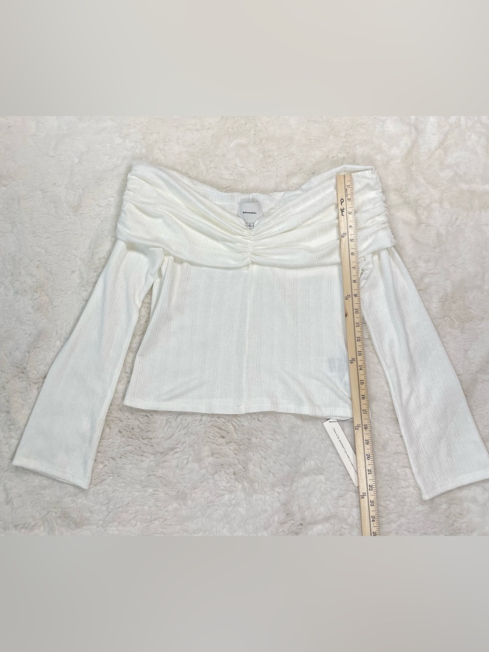 Reformation White Off-the-Shoulder Ruched Ribbed Top - Picture 2 of 7